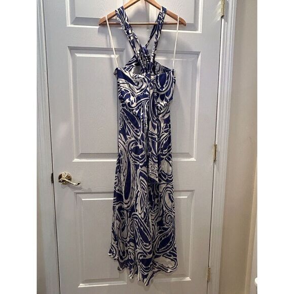 Donna Ricco Blue And White Silk Sleeveless Party Dress Size 8 - Picture 3 of 6
